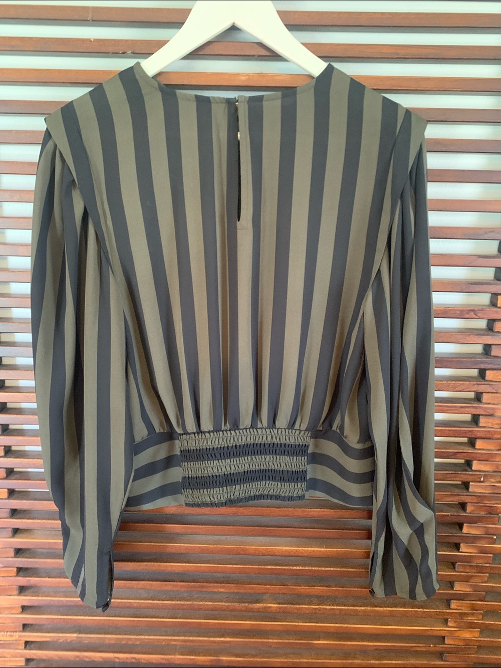 🎉NEW LISTING!🎉Express Olive & Black Striped Blouse - Picture 5 of 9